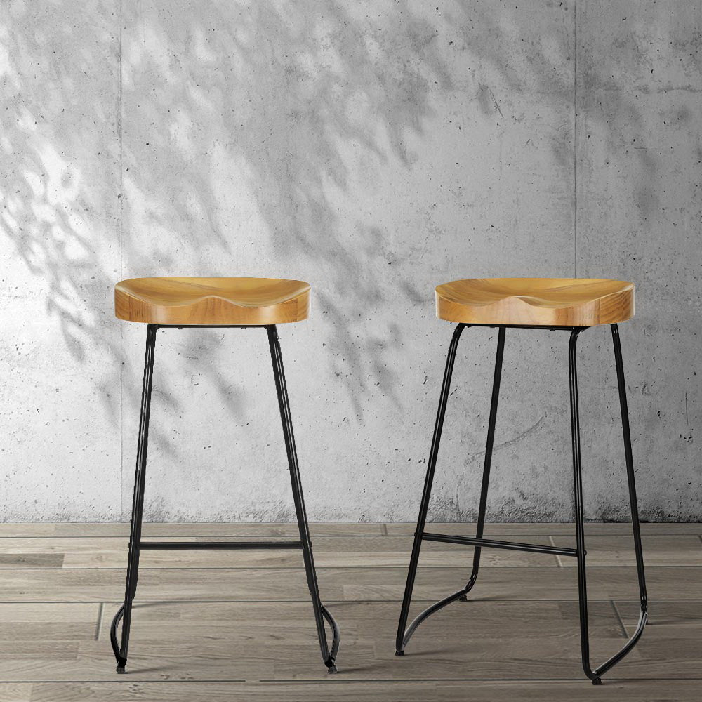 Bar Stools x 2 Tractor Seat 75cm Wooden