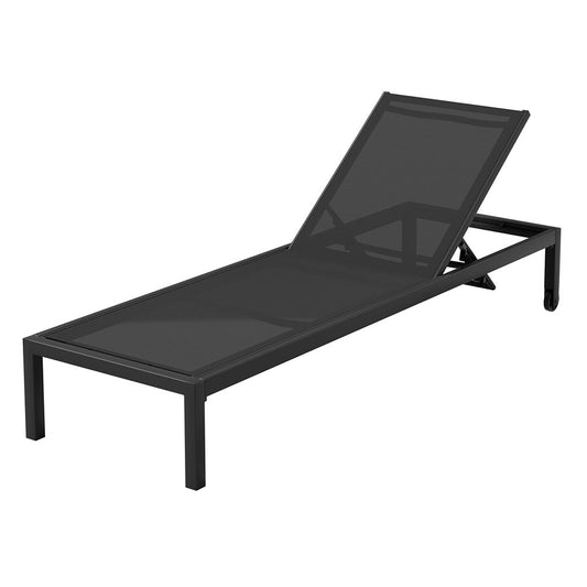 Sun Lounger Outdoor Aluminium Folding with Wheels - Black