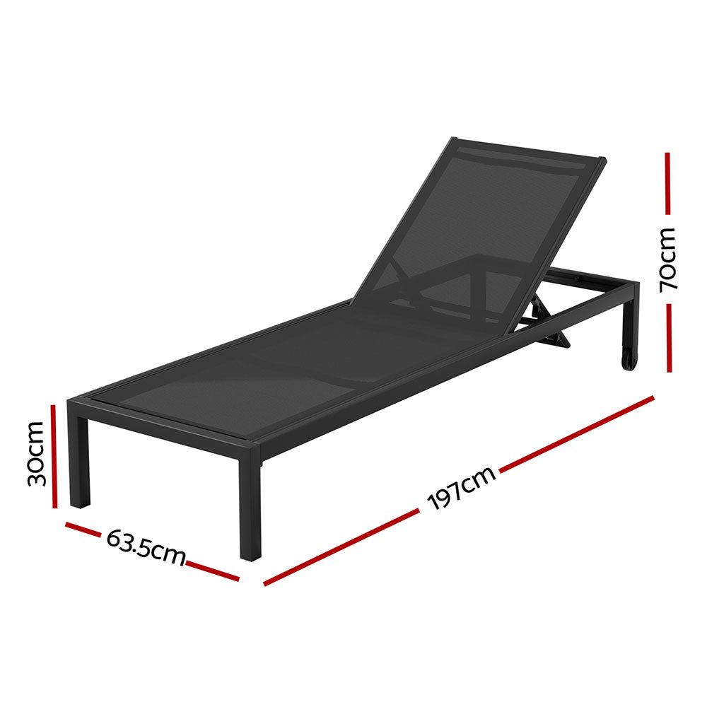 Sun Lounger Outdoor Aluminium Folding with Wheels - Black