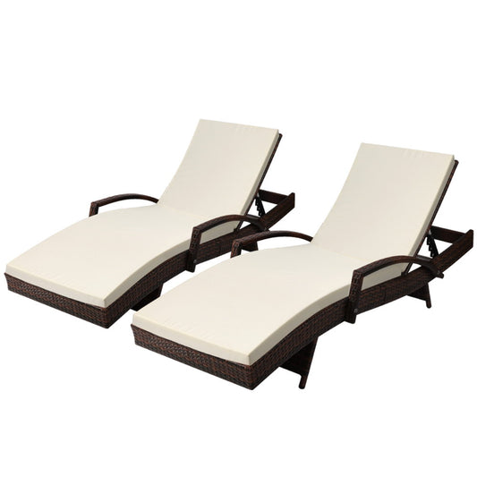 Sun Lounge x 2 PC Wicker -  Brown