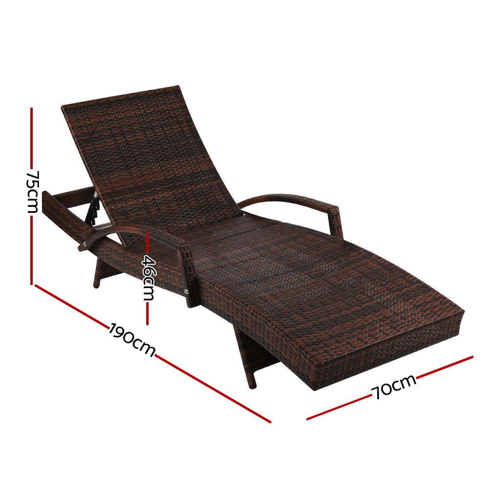 Sun Lounge x 2 PC Wicker -  Brown