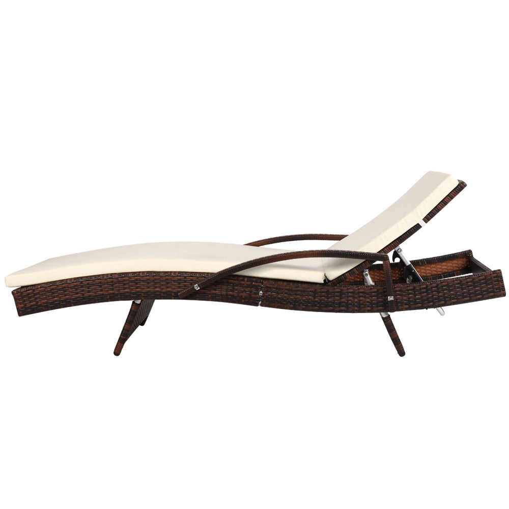 Sun Lounge x 2 PC Wicker -  Brown