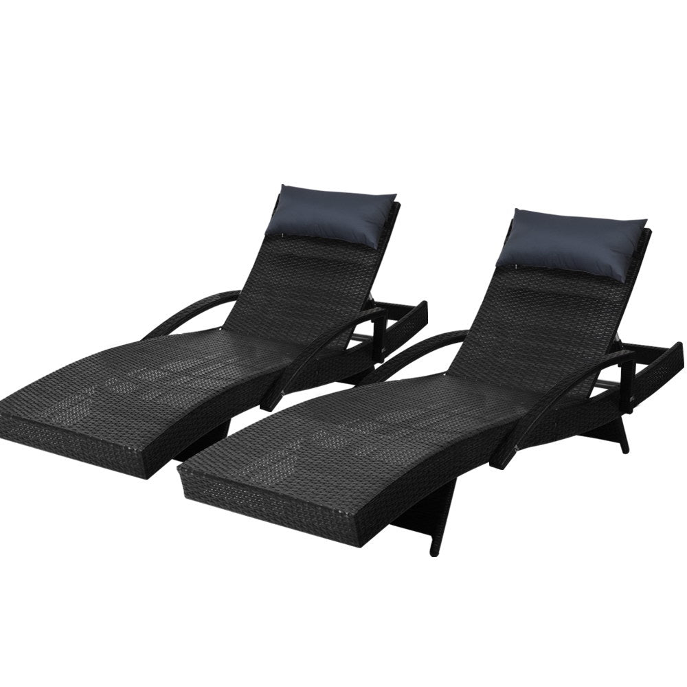 Sun Lounger x 2 Wicker Adjustable Black