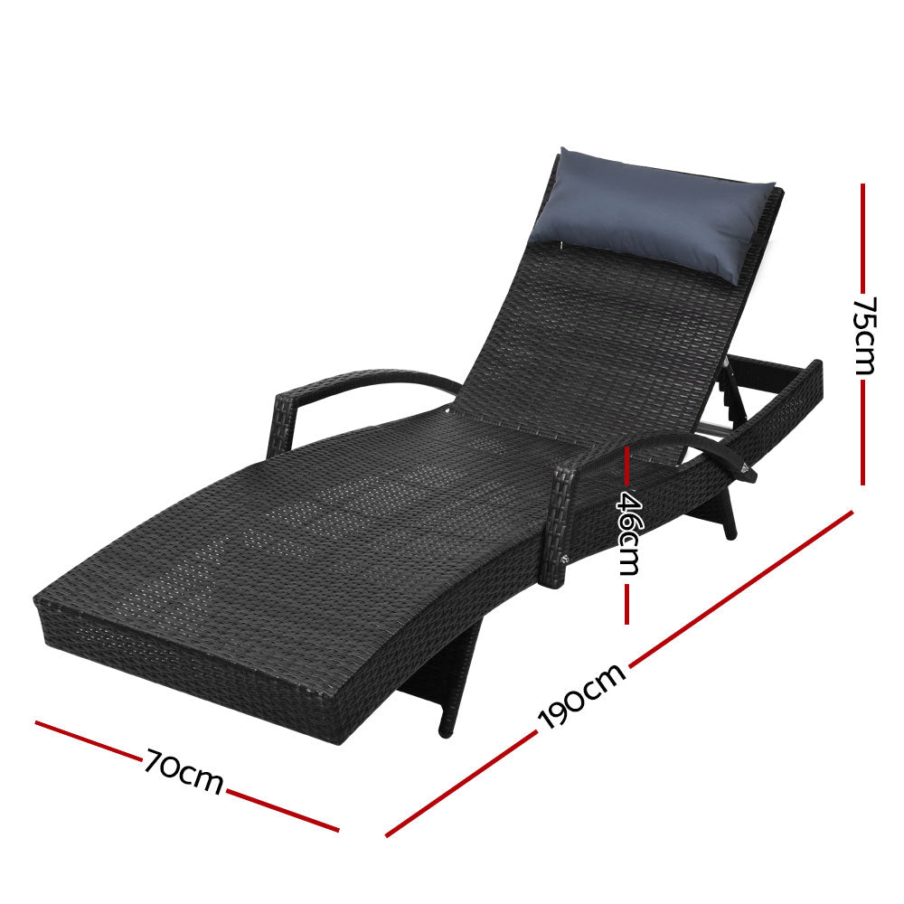 Sun Lounger x 2 Wicker Adjustable Black