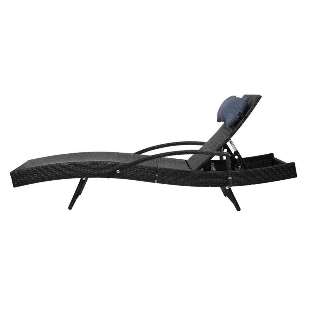 Sun Lounger x 2 Wicker Adjustable Black