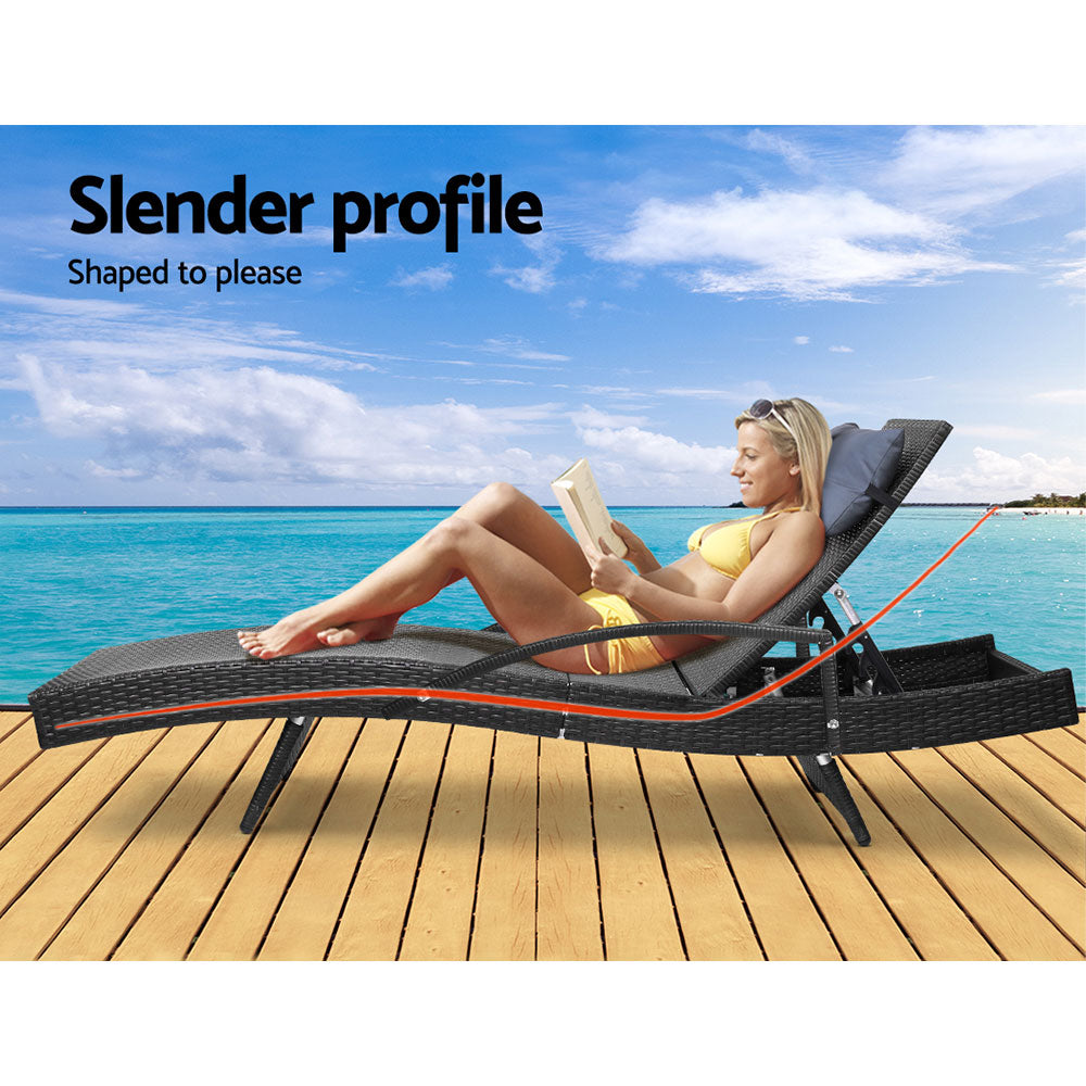 Sun Lounger x 2 Wicker Adjustable Black