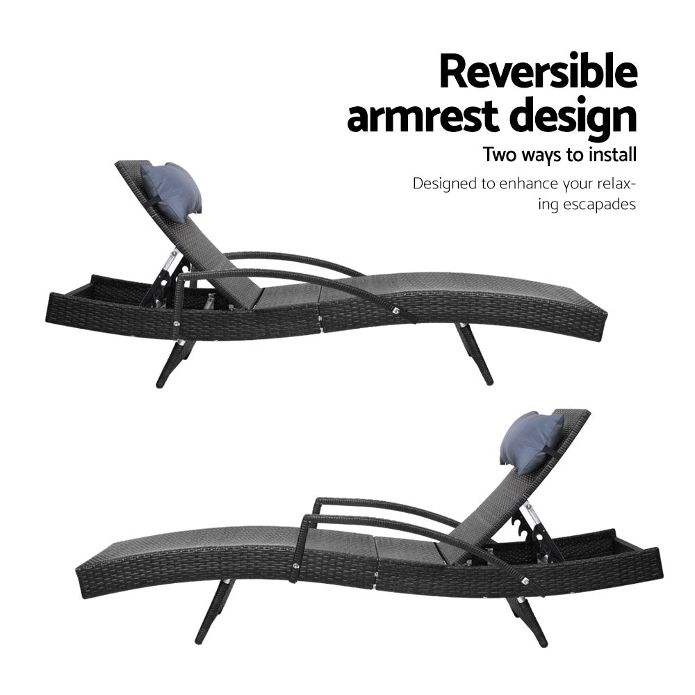 Sun Lounger x 2 Wicker Adjustable Black