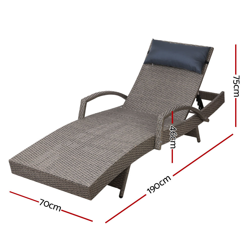 Sun Loungers x 2 Wicker Adjustable  - Grey & Beige