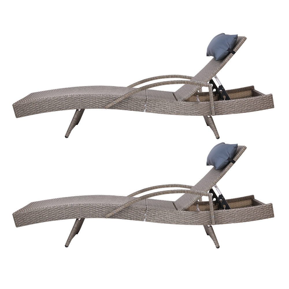 Sun Loungers x 2 Wicker Adjustable  - Grey & Beige