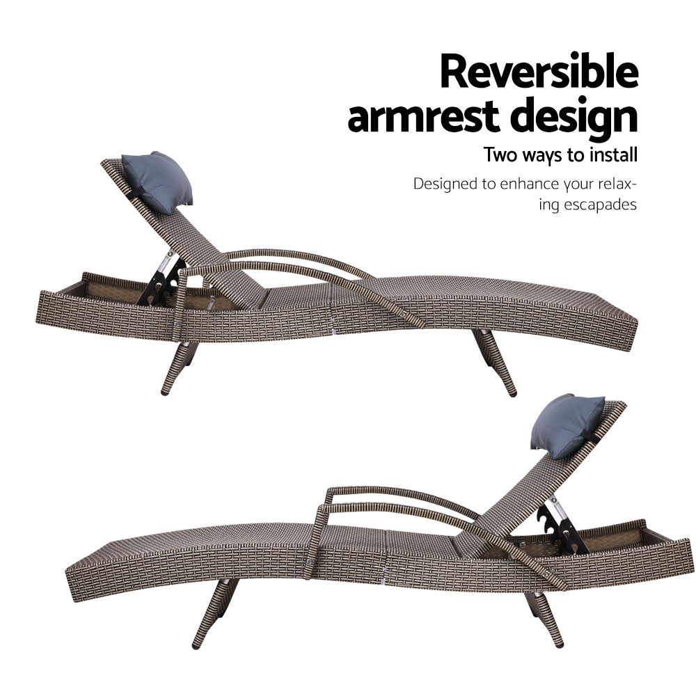 Sun Loungers x 2 Wicker Adjustable  - Grey & Beige