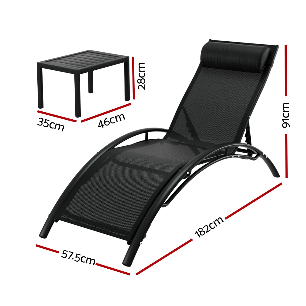 Sun Lounge 3 Pc Steel Table