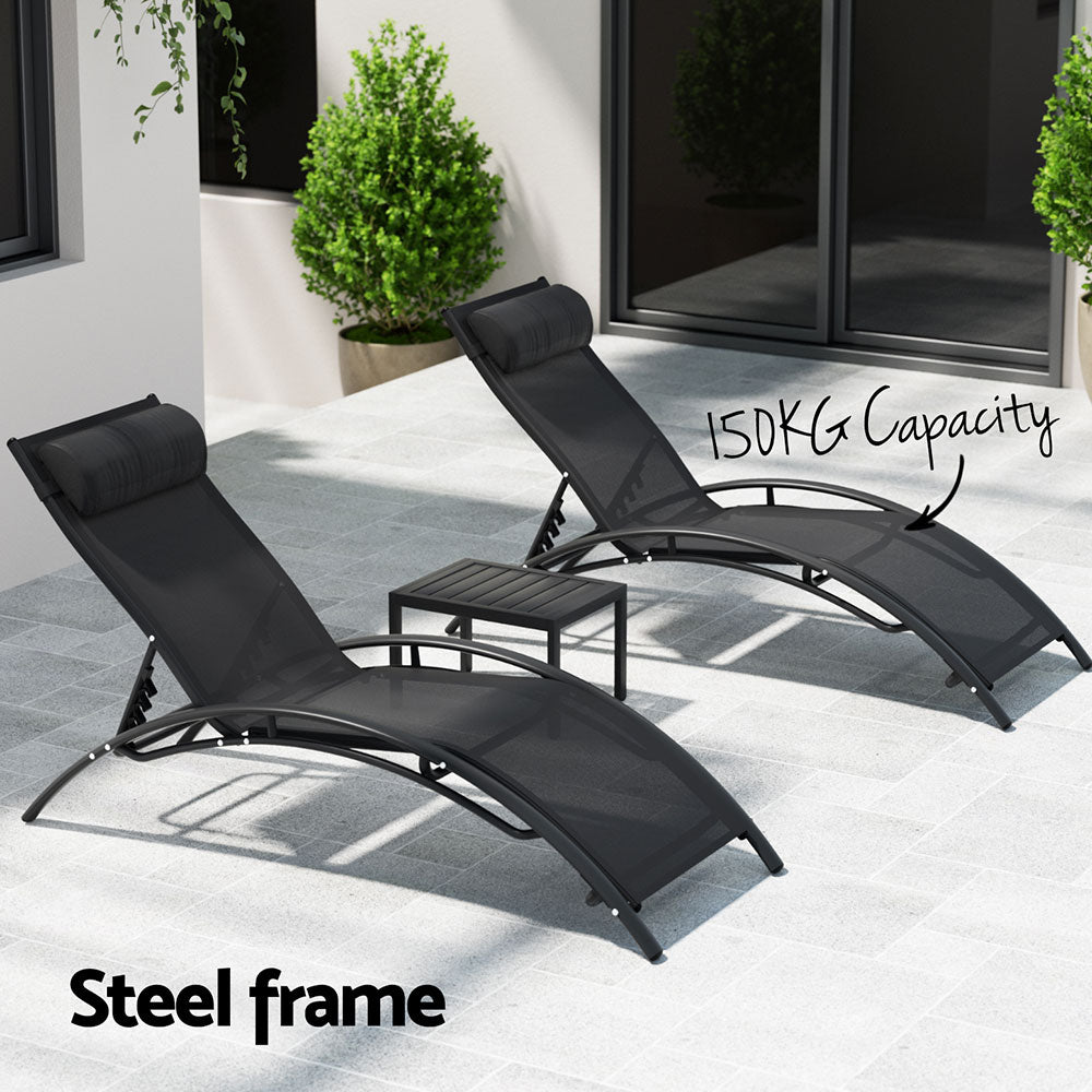 Sun Lounge 3 Pc Steel Table