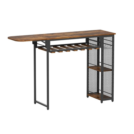 Bar Table with Wine Rack Built-in Cup Holder Extendable 140cm