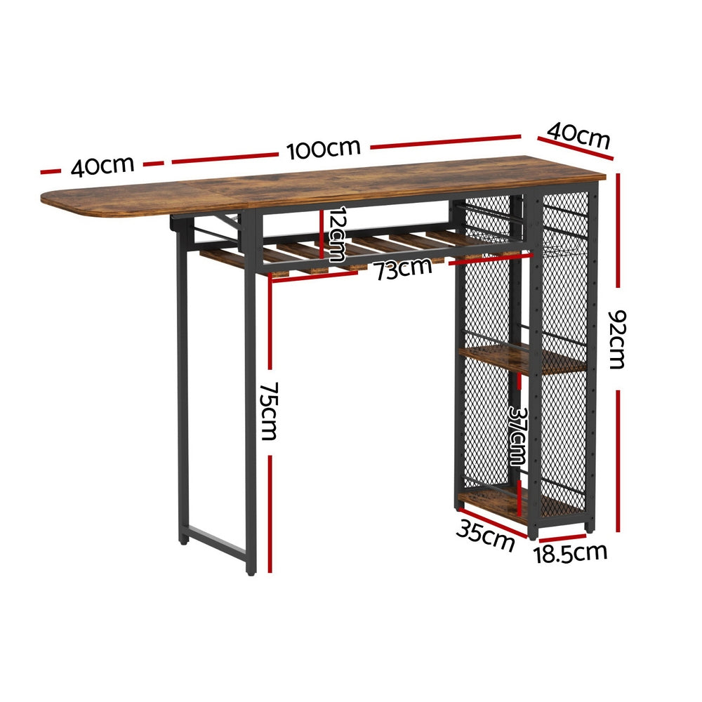Bar Table with Wine Rack Built-in Cup Holder Extendable 140cm