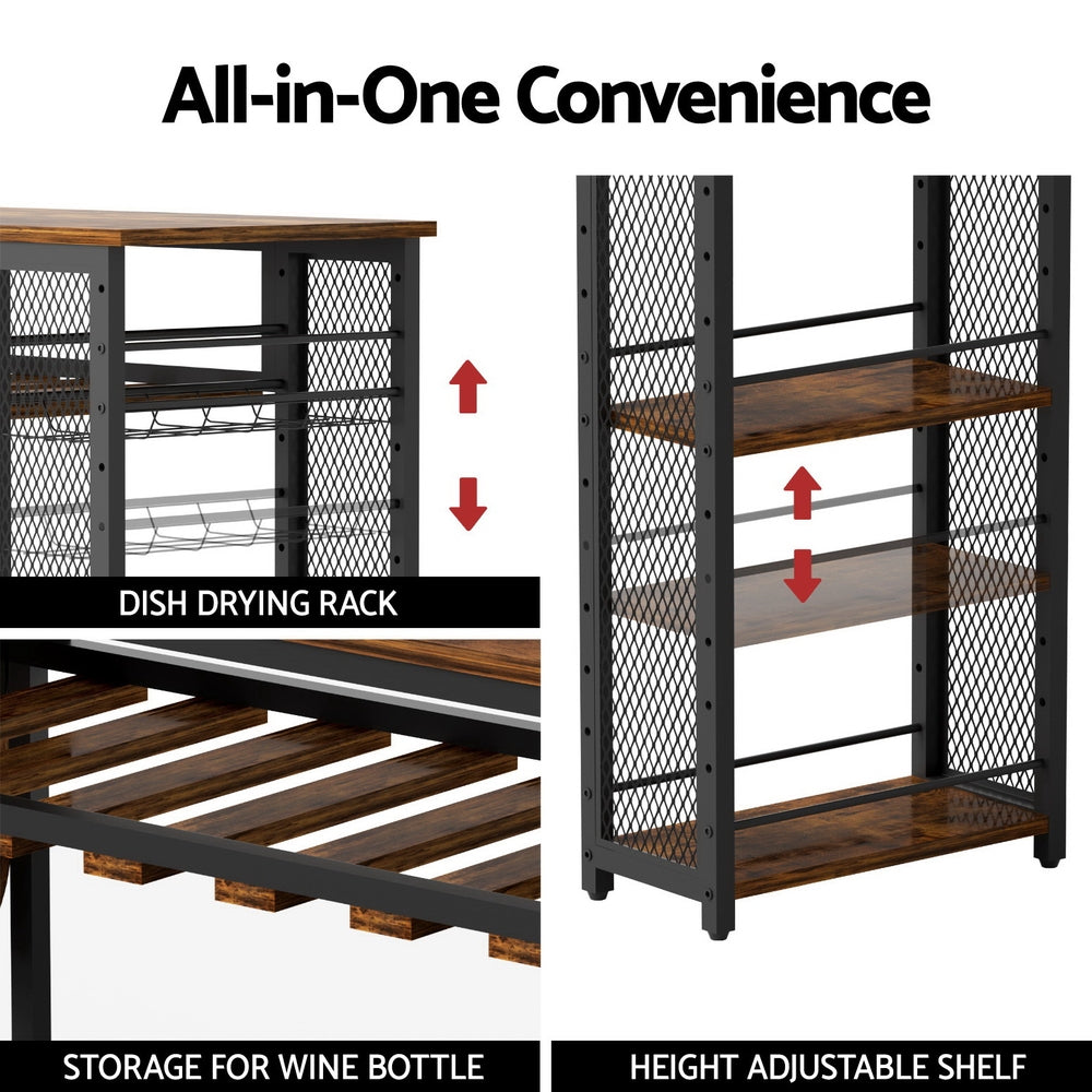 Bar Table with Wine Rack Built-in Cup Holder Extendable 140cm