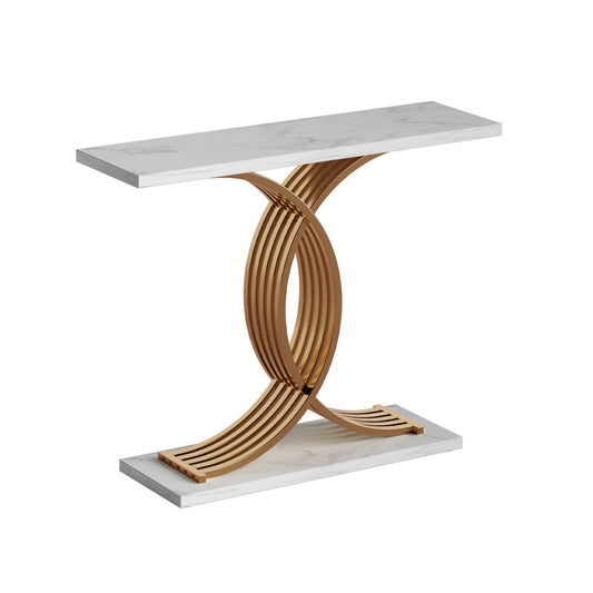 Hall Console Table Marble Effect  - White&Gold