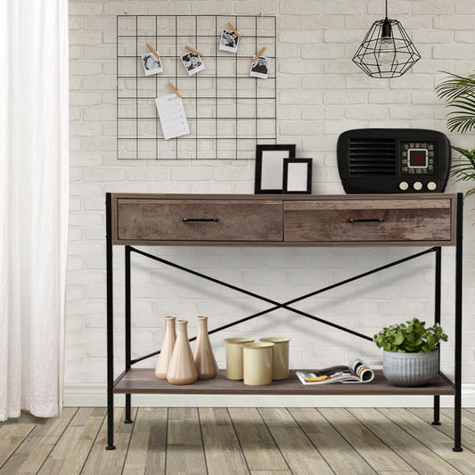Hall Console Table 2 Drawers Walnut Marconi