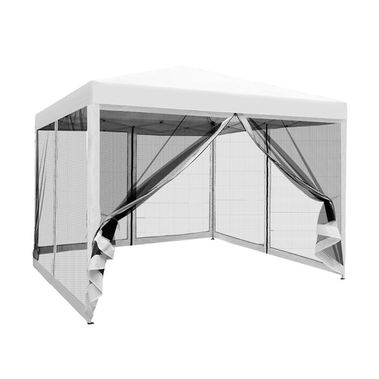 Gazebo Pop Up Marquee 3x3m  Shade Mesh Walls - White