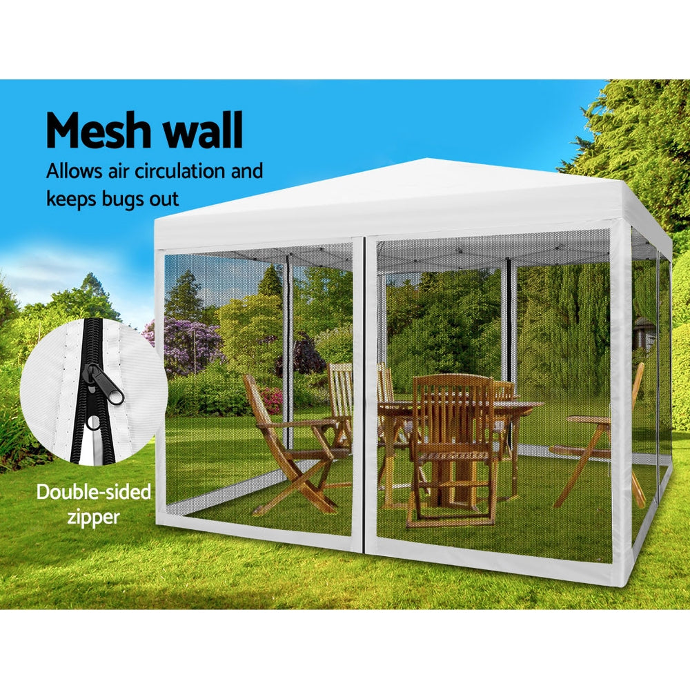 Gazebo Pop Up Marquee 3x3m  Shade Mesh Walls - White