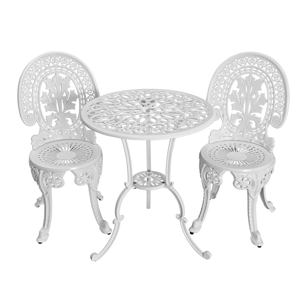 3 pc Outdoor Bistro Set Aluminium White