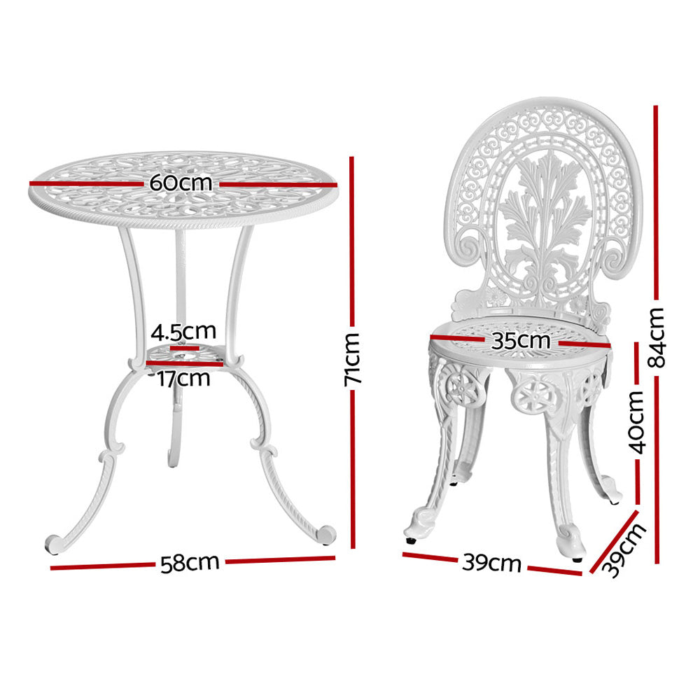 3 pc Outdoor Bistro Set Aluminium White