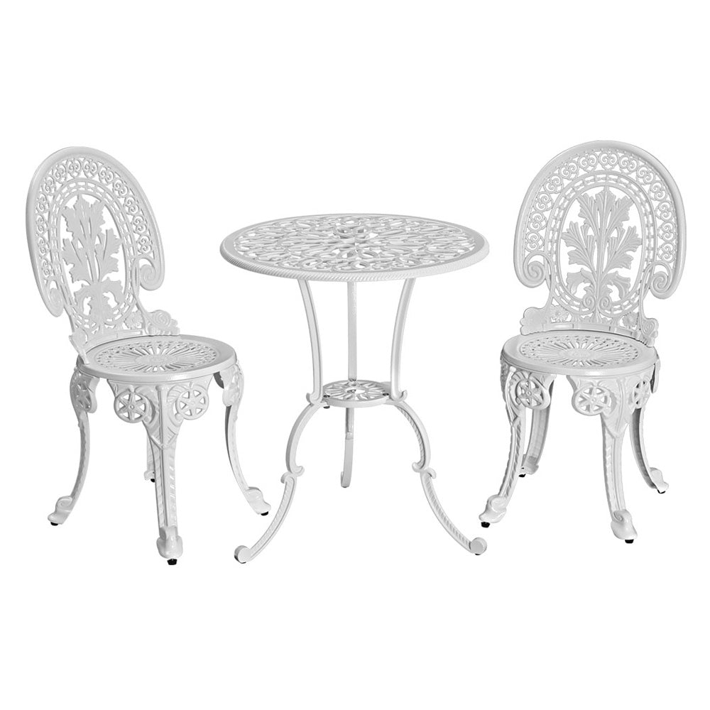 3 pc Outdoor Bistro Set Aluminium White