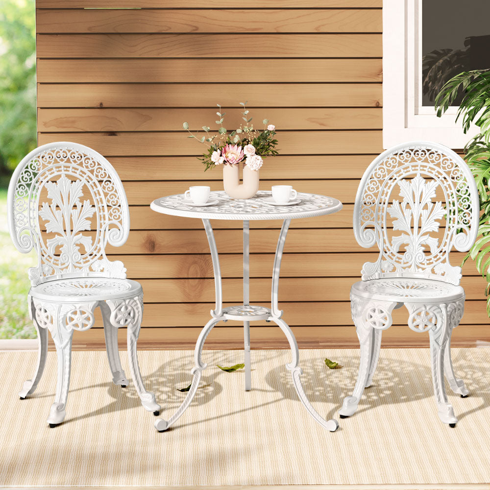 3 pc Outdoor Bistro Set Aluminium White