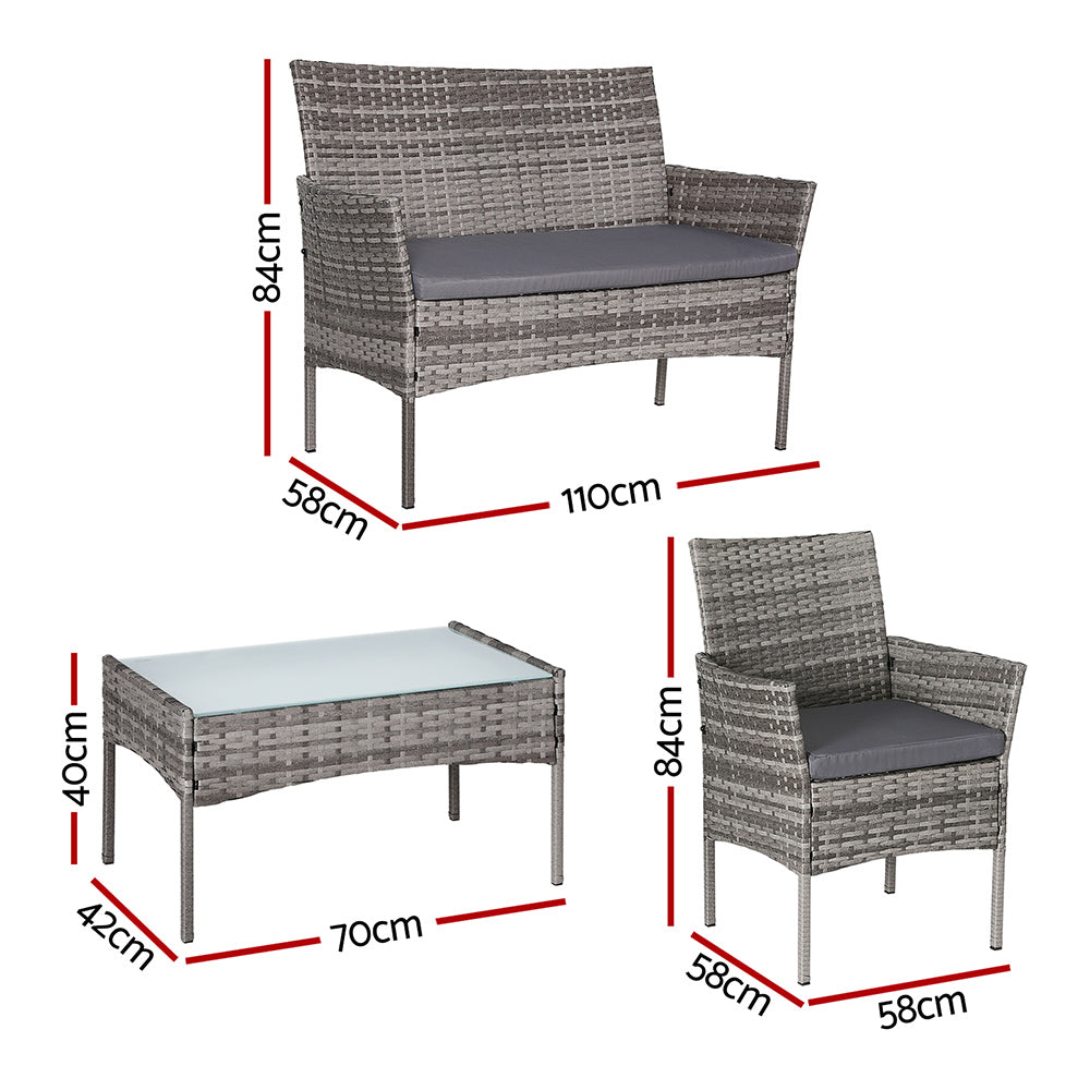 4 Seater Outdoor Setting Wicker - Grey