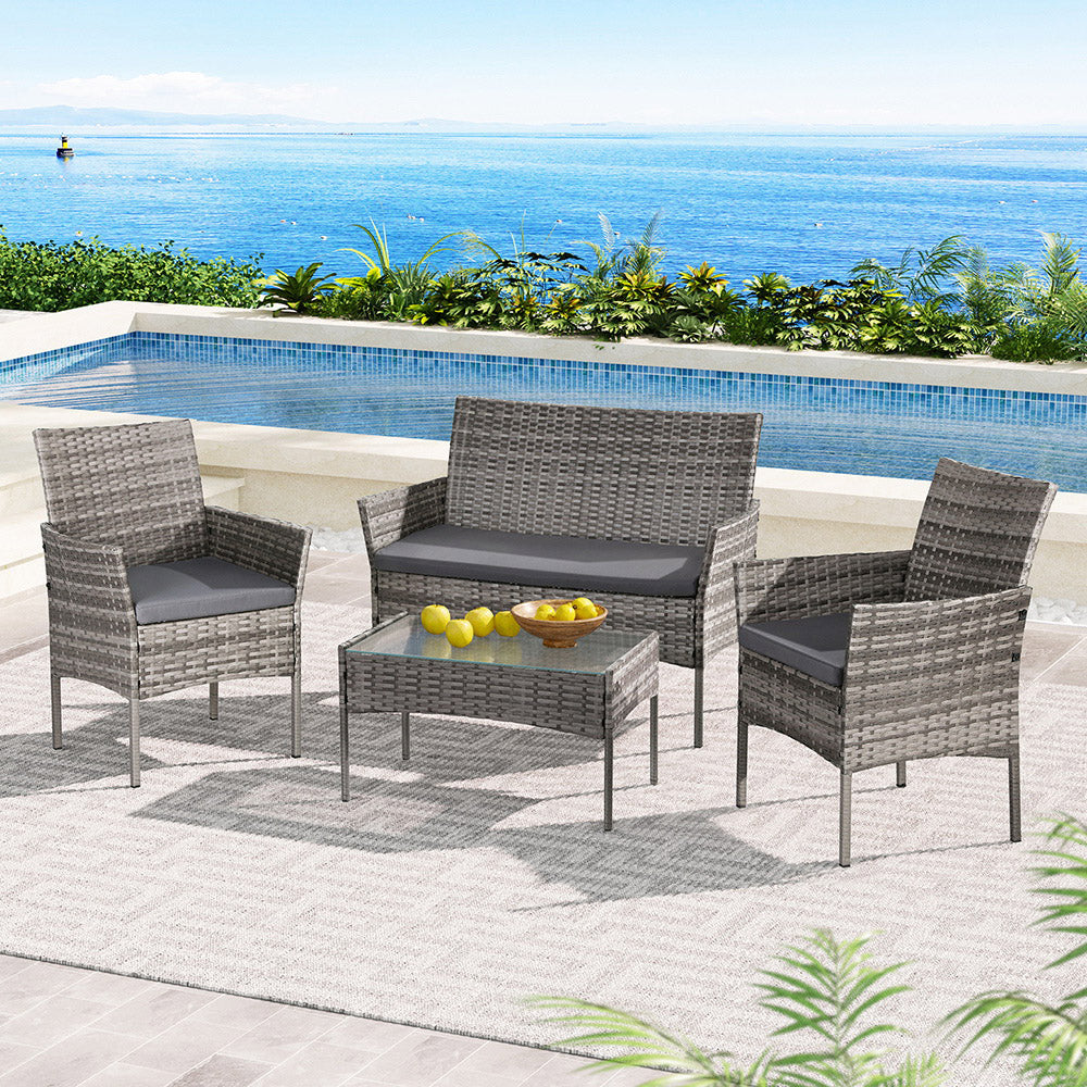 4 Seater Outdoor Setting Wicker - Grey