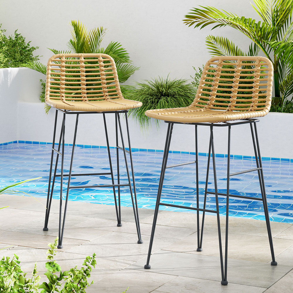 2x Outdoor Bar Stools Rattan