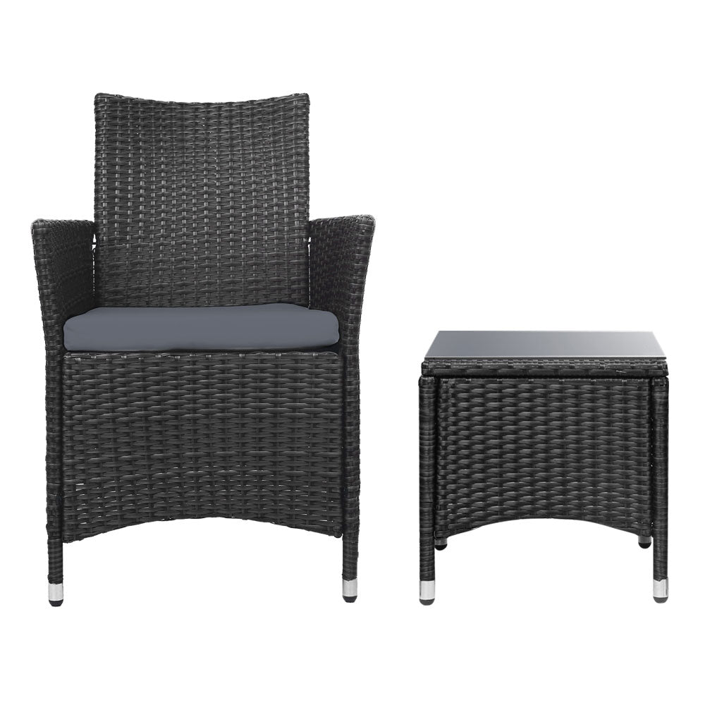 3PC Outdoor Bistro Set - Wicker Setting Black