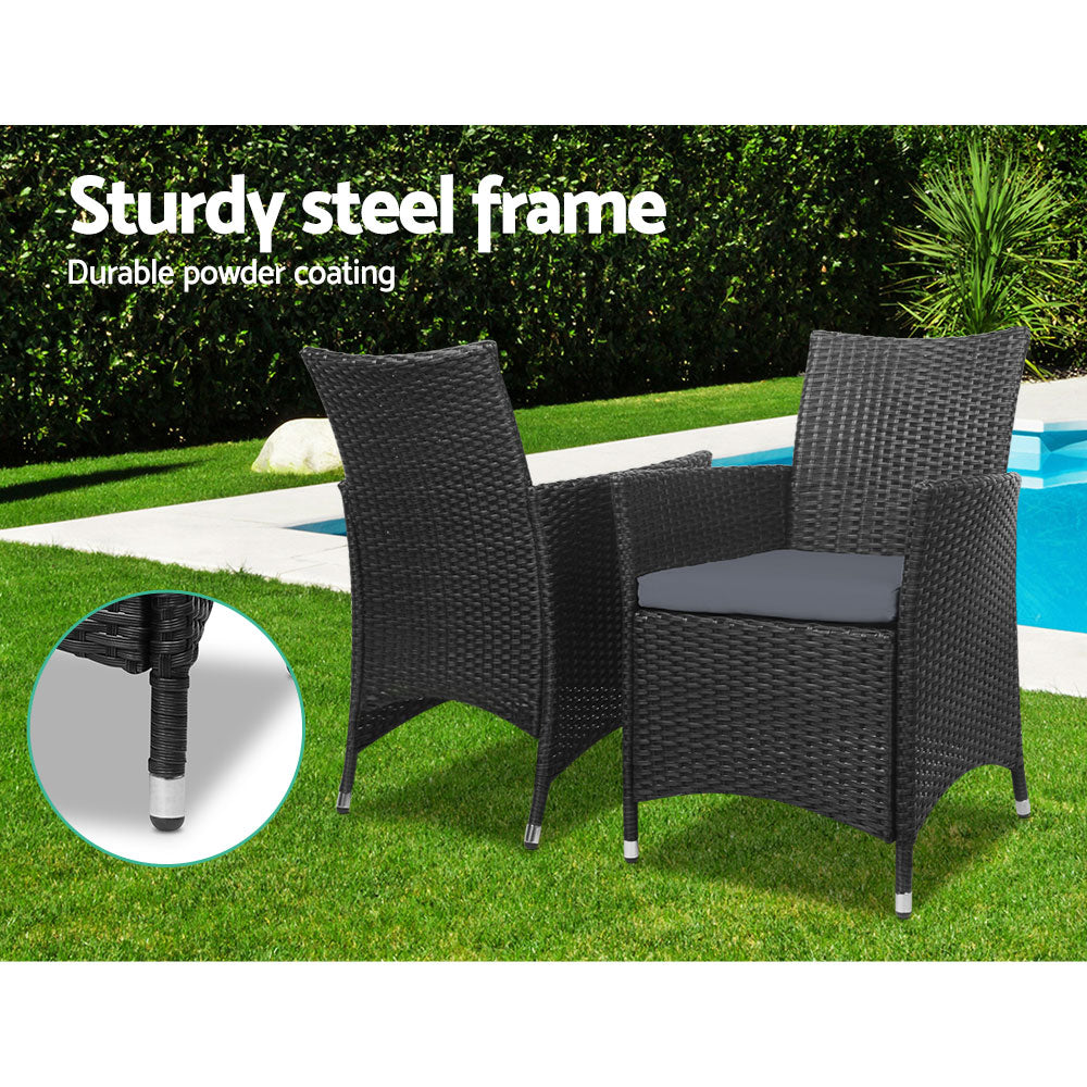 3PC Outdoor Bistro Set - Wicker Setting Black