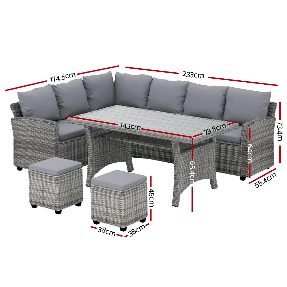 Outdoor Dining Set Wicker - 8 Seater