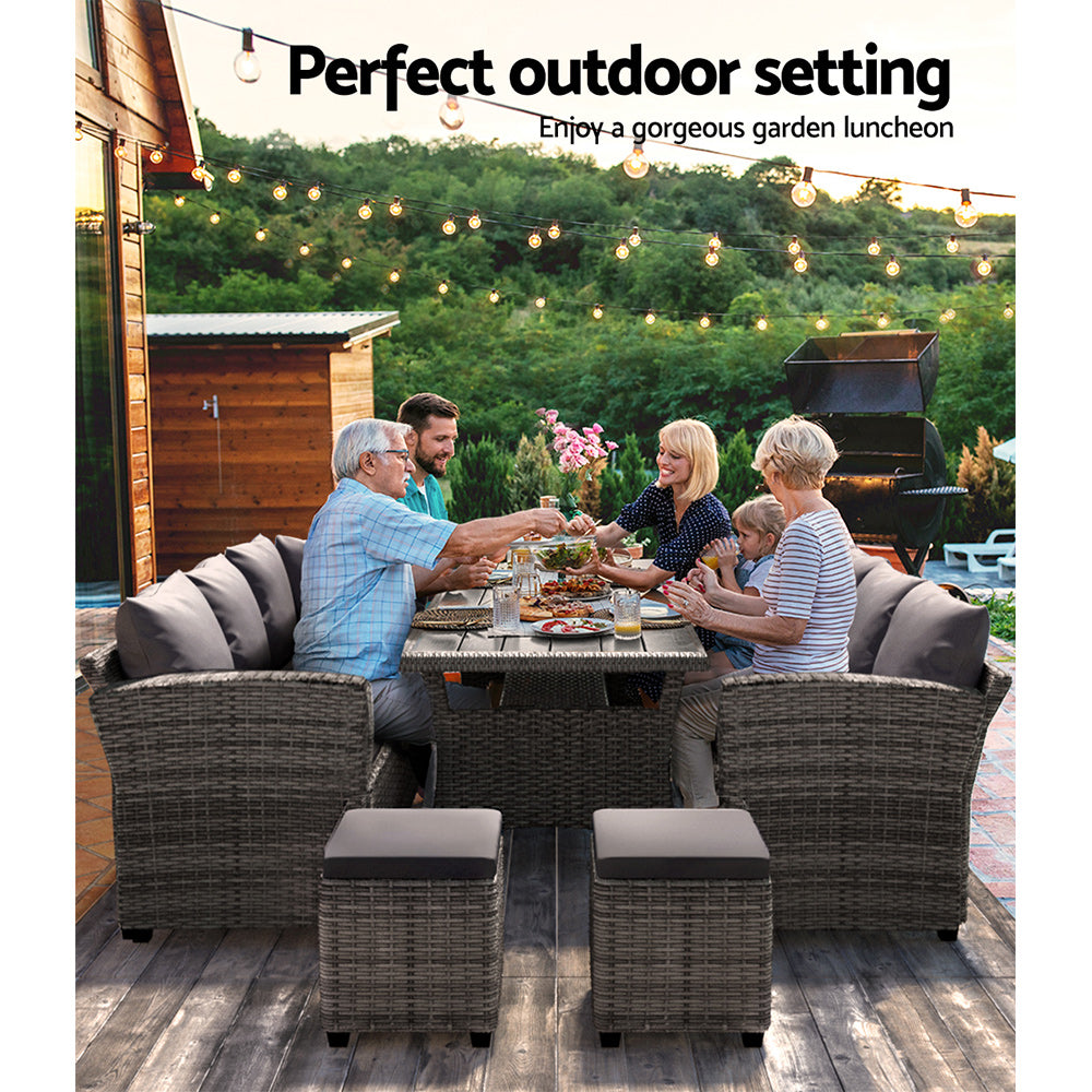 Outdoor Dining Set Wicker - 8 Seater