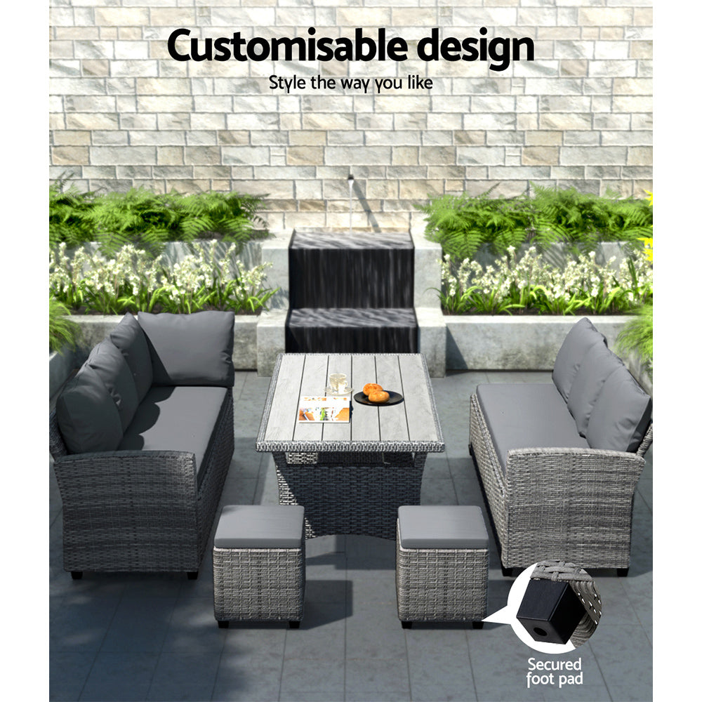 Outdoor Dining Set Wicker - 8 Seater