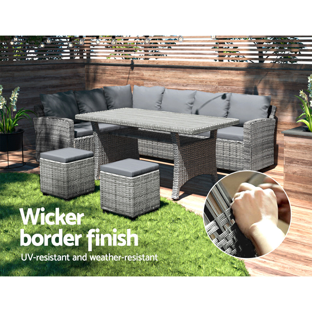 Outdoor Dining Set Wicker - 8 Seater