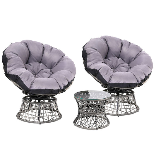 Papasan Chairs with Table - Grey