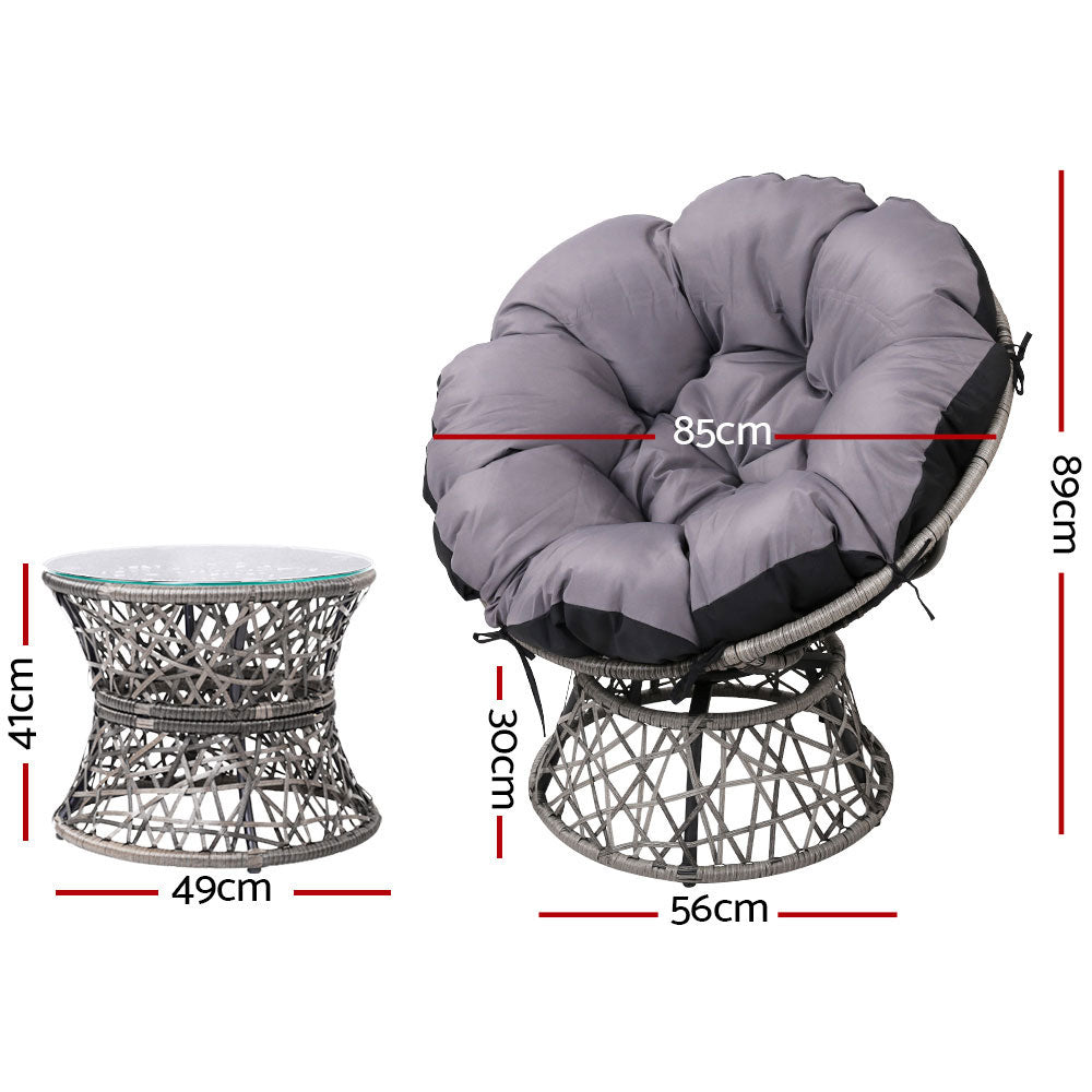 Papasan Chairs with Table - Grey