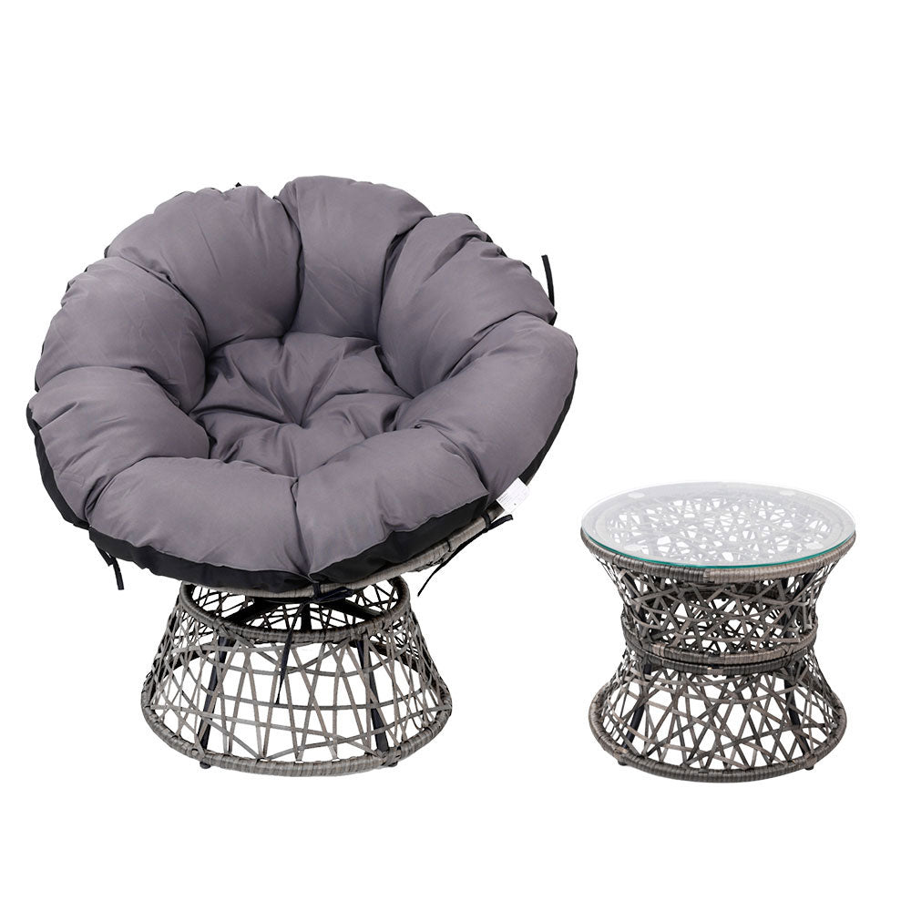 Papasan Chairs with Table - Grey