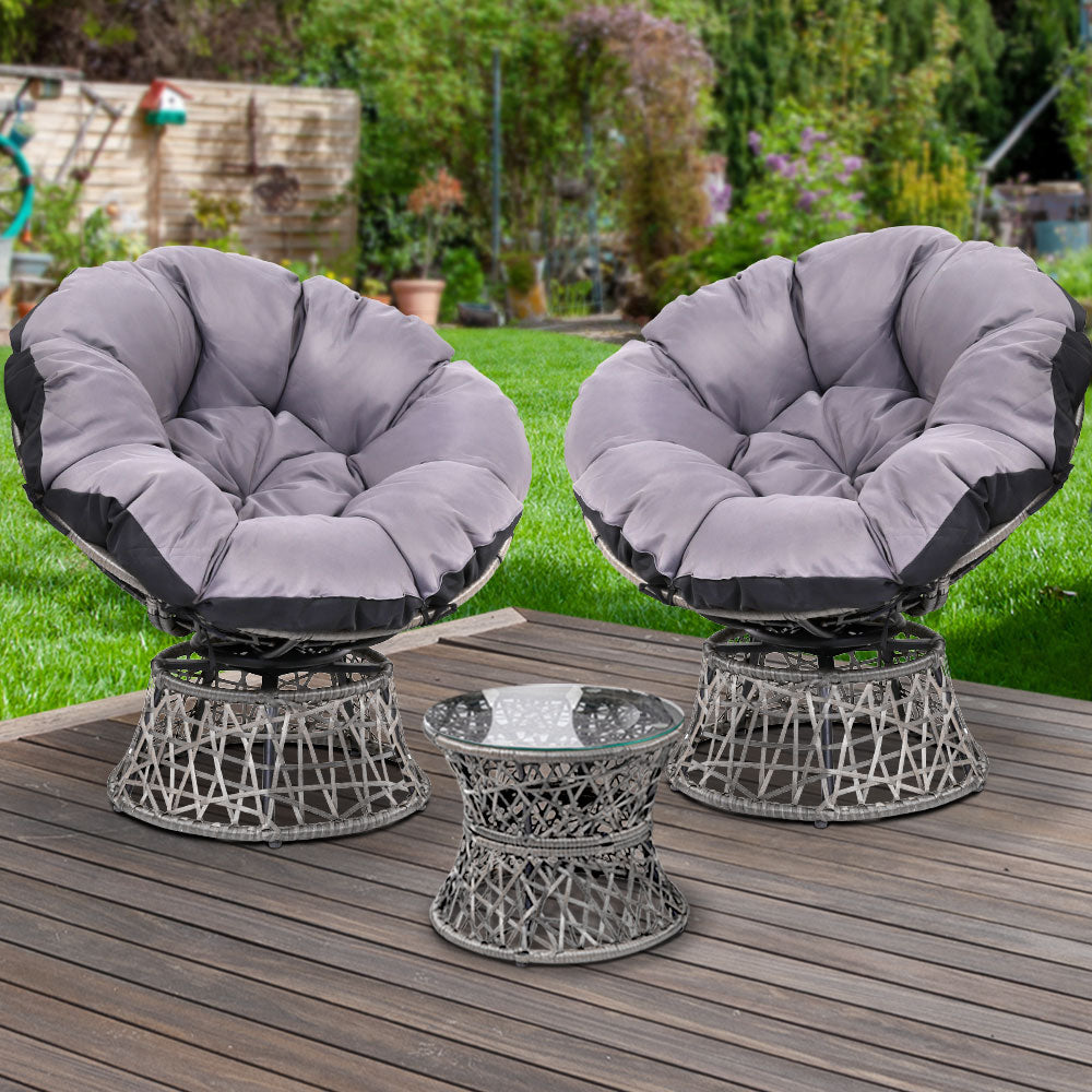 Papasan Chairs with Table - Grey