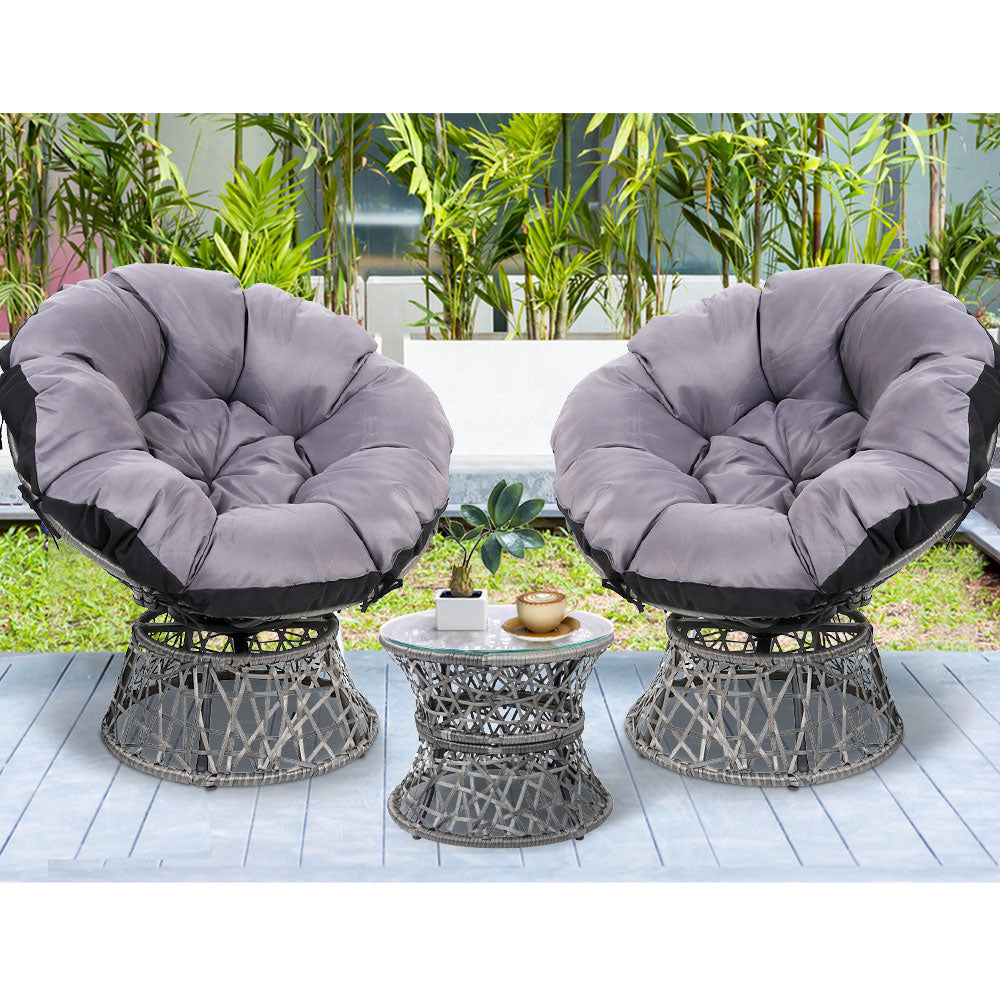 Papasan Chairs with Table - Grey