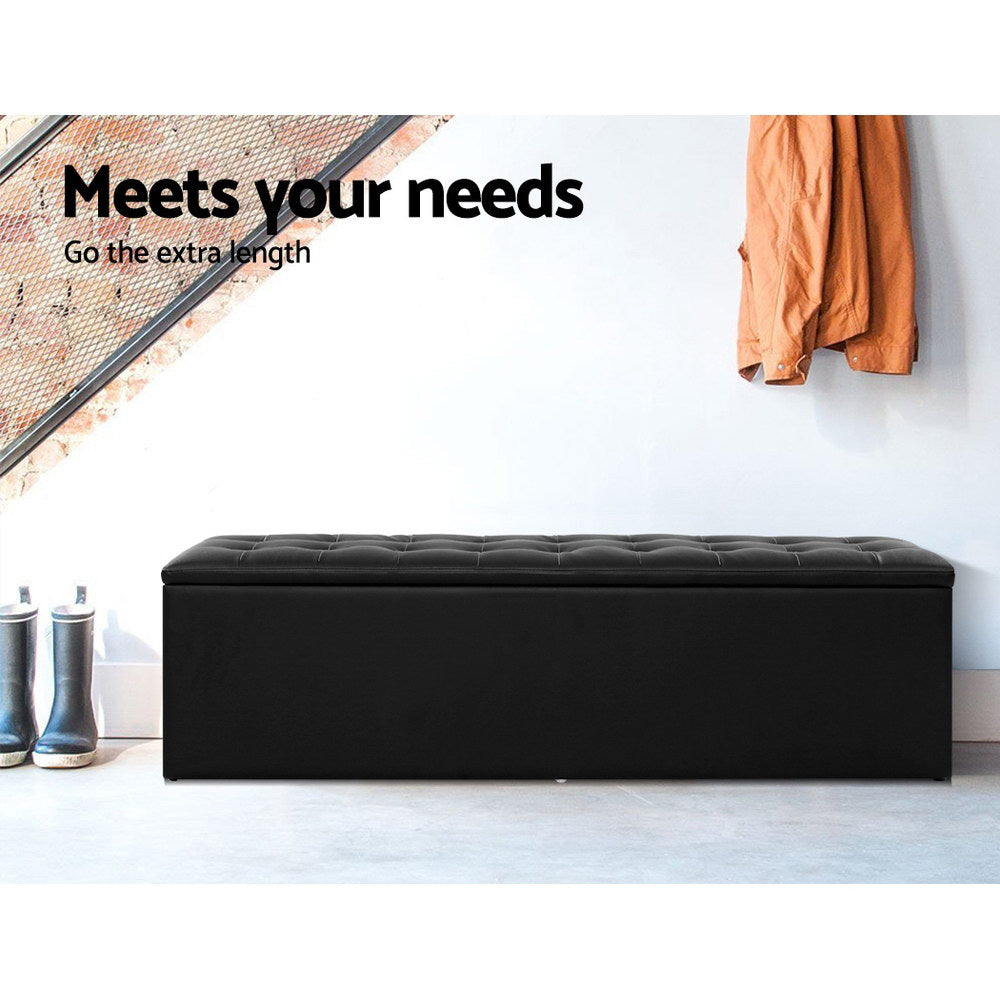 Ottoman Blanket Box 140cm Faux Leather - Black