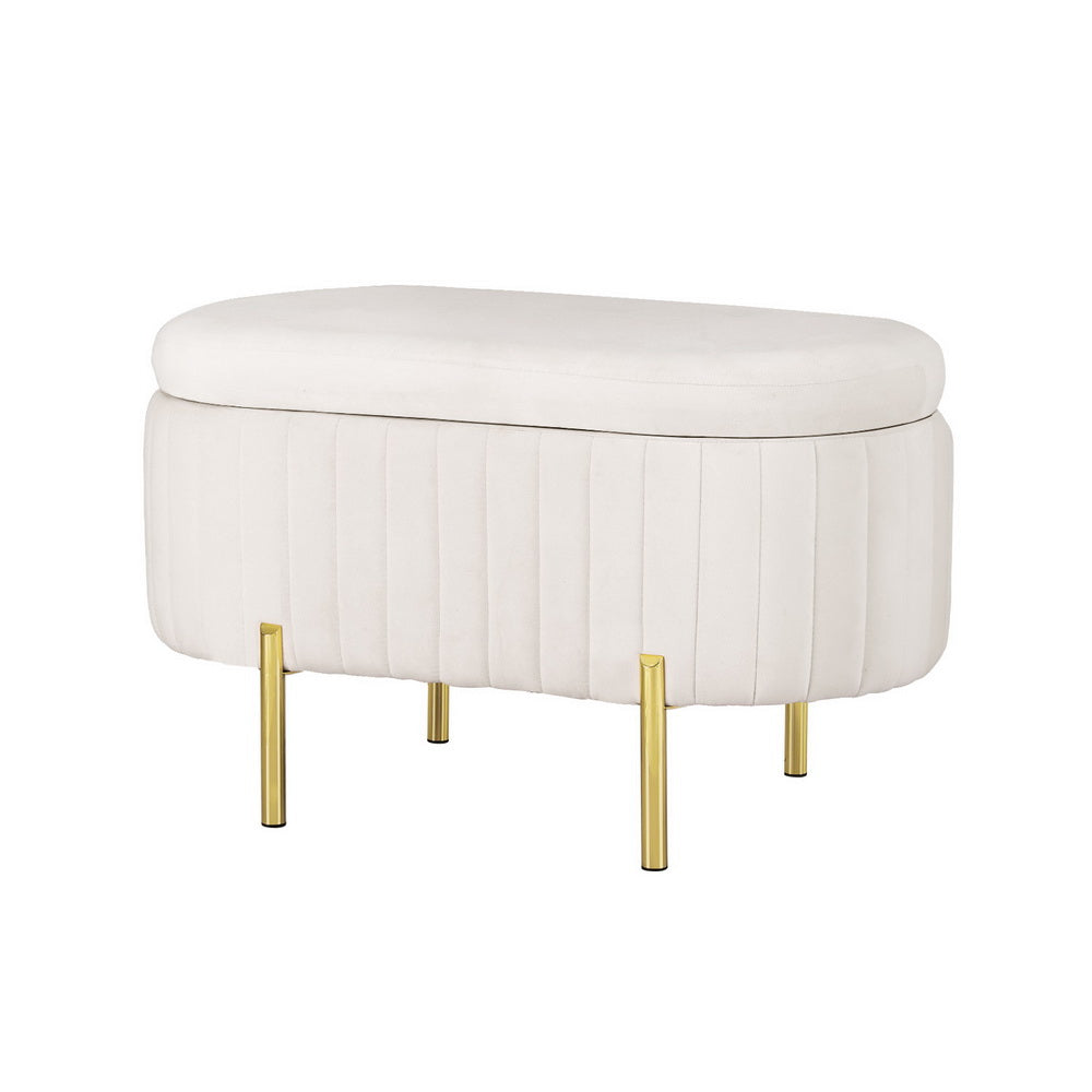 Ottoman Blanket Box 87cm Velvet Oval White