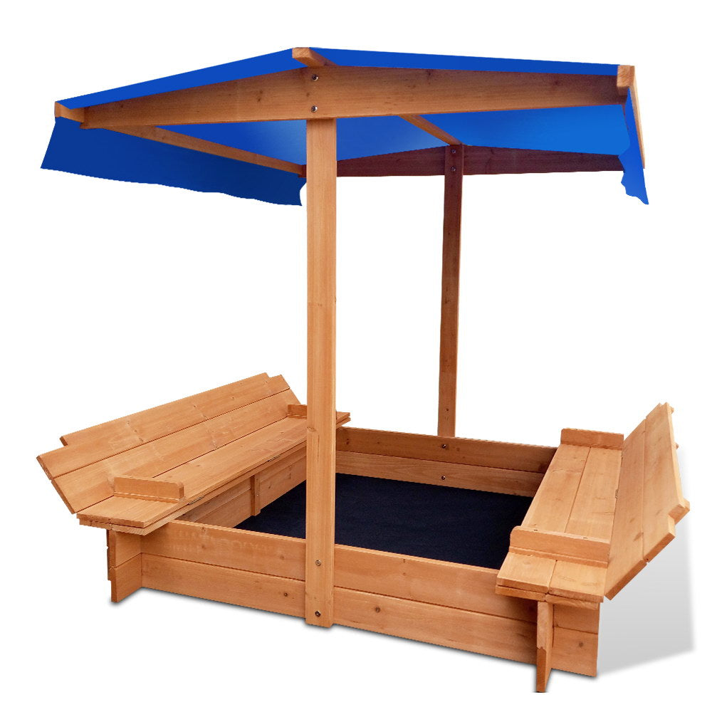 Kids Sandpit Wooden with Canopy Foldable Seat Toys 120cm