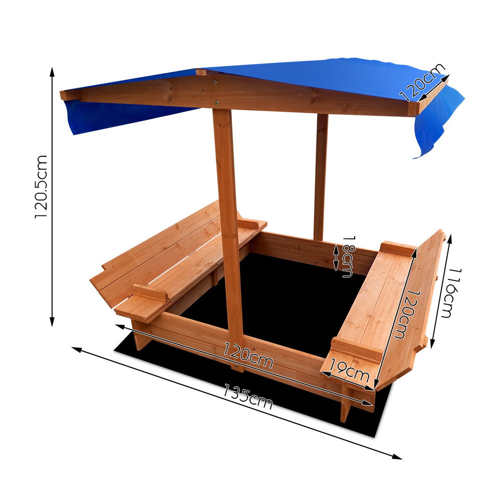 Kids Sandpit Wooden with Canopy Foldable Seat Toys 120cm