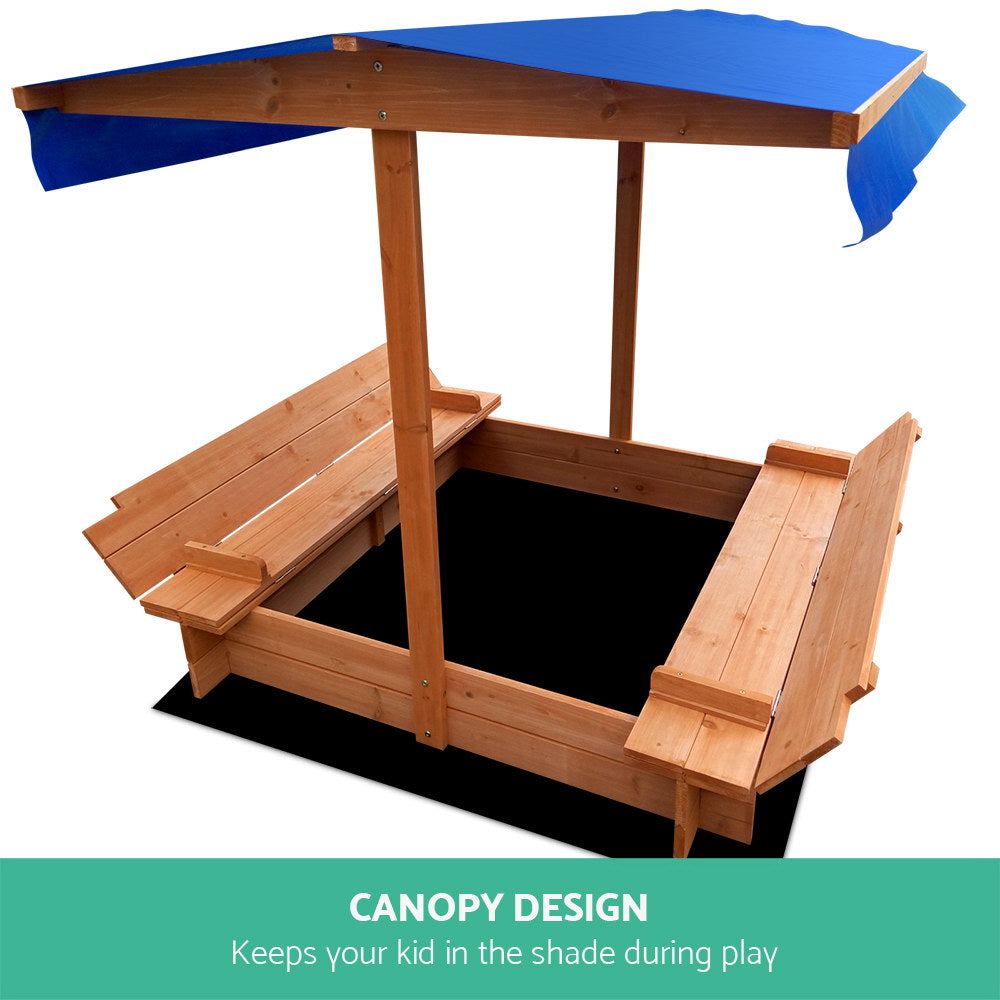 Kids Sandpit Wooden with Canopy Foldable Seat Toys 120cm