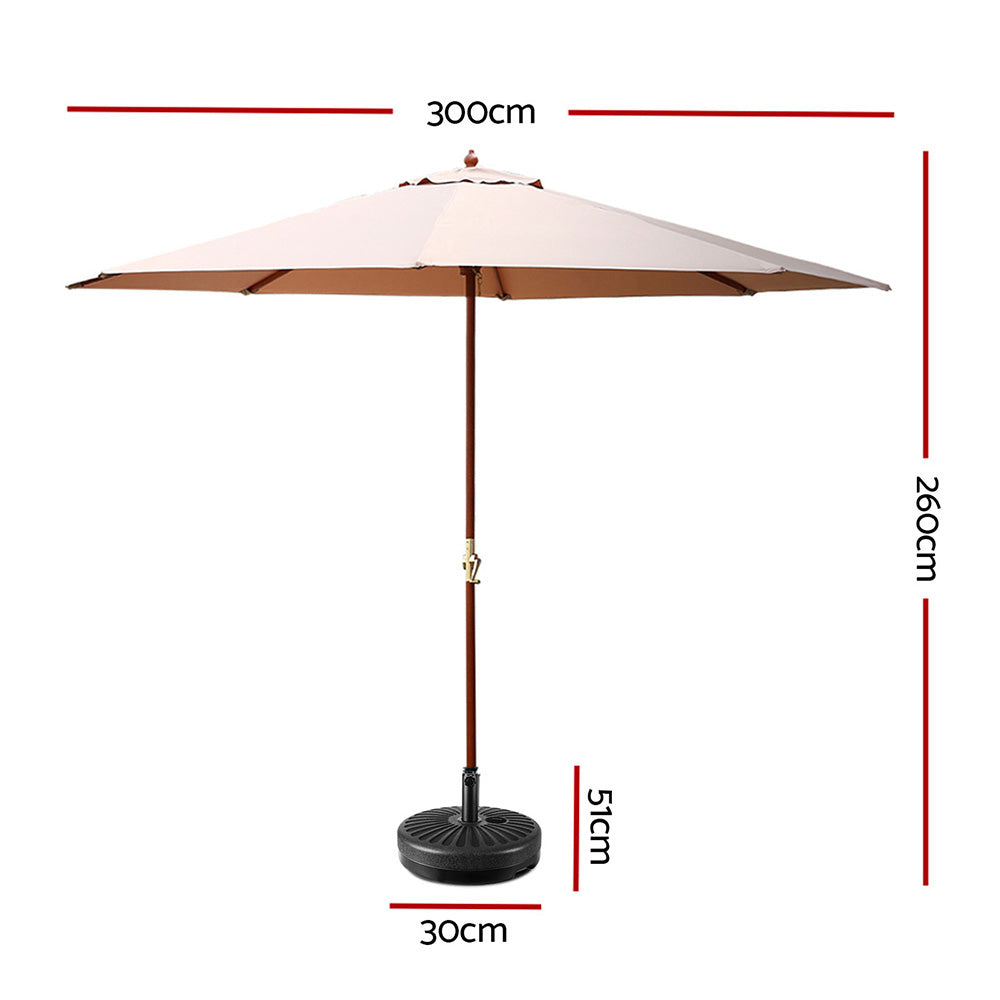 Outdoor Umbrella w/Base Pole 3m - Beige