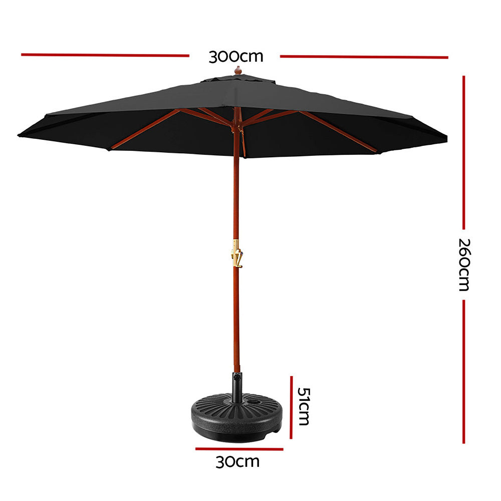 Outdoor Umbrella w/Base Pole 3m - Black