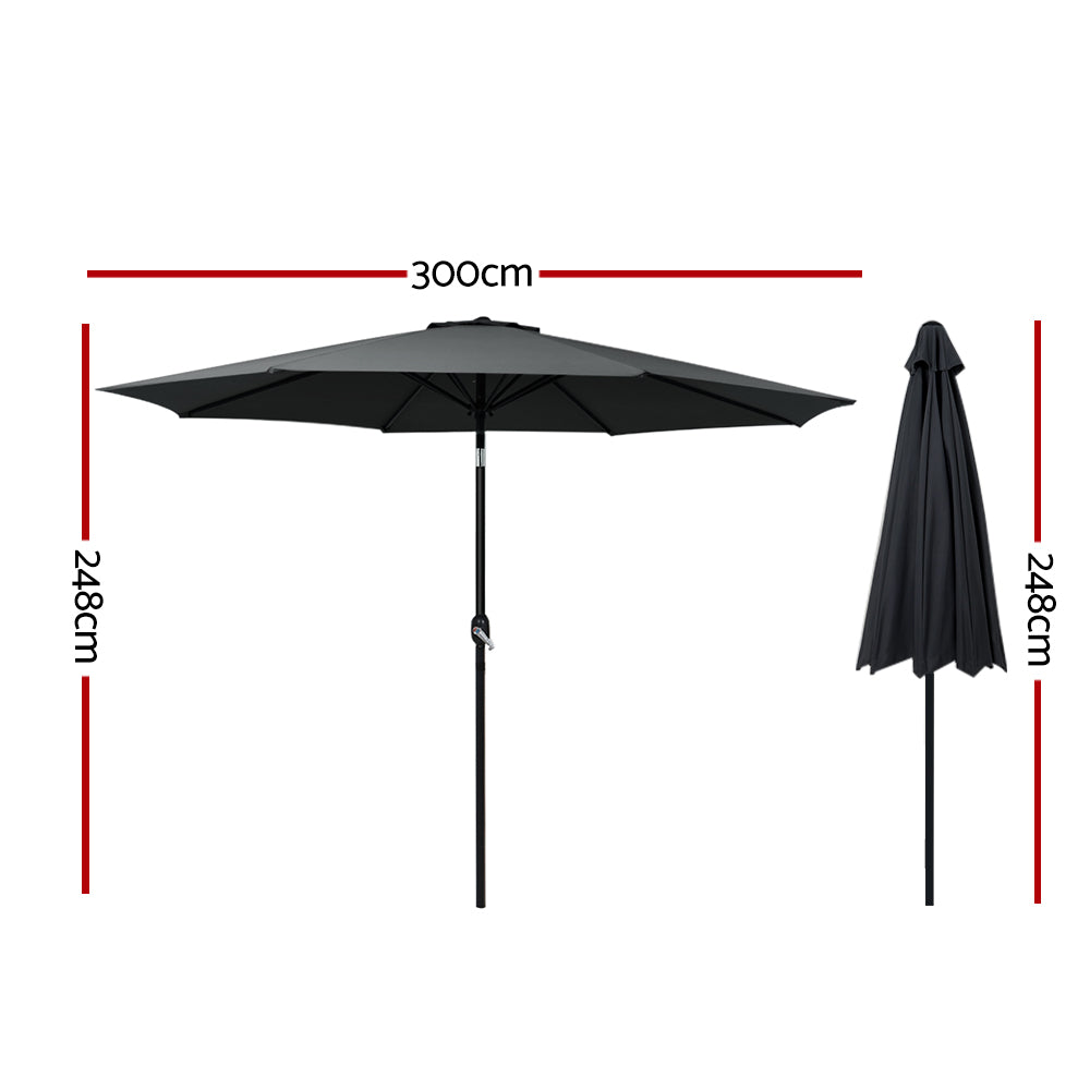 Outdoor Umbrella 3m Tilt - Black