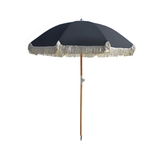 Umbrella Portable 2 Metre Fringed Garden Sun Shade Shelter - Black